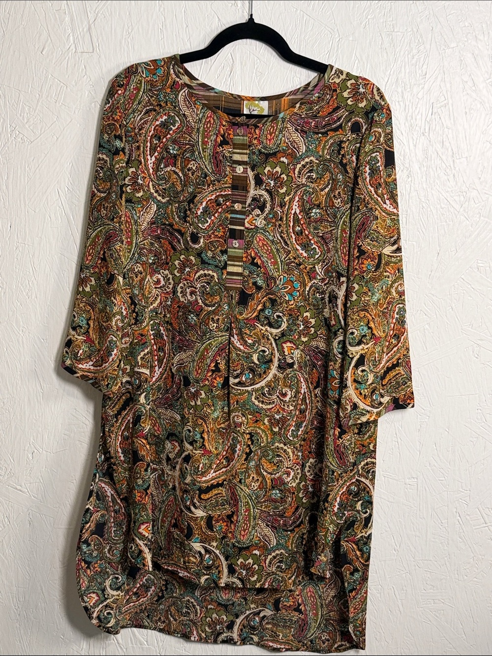 fig and flower Paisley Tunic Top in Brown, Green, Teal